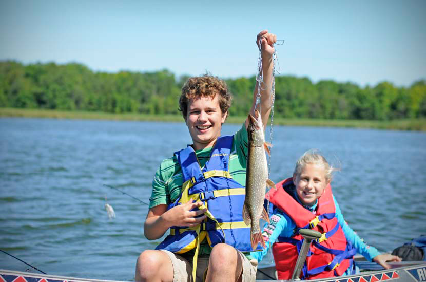 Children fishing from boat