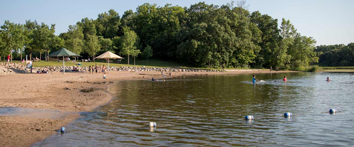 swimming beach at fish lake regional park