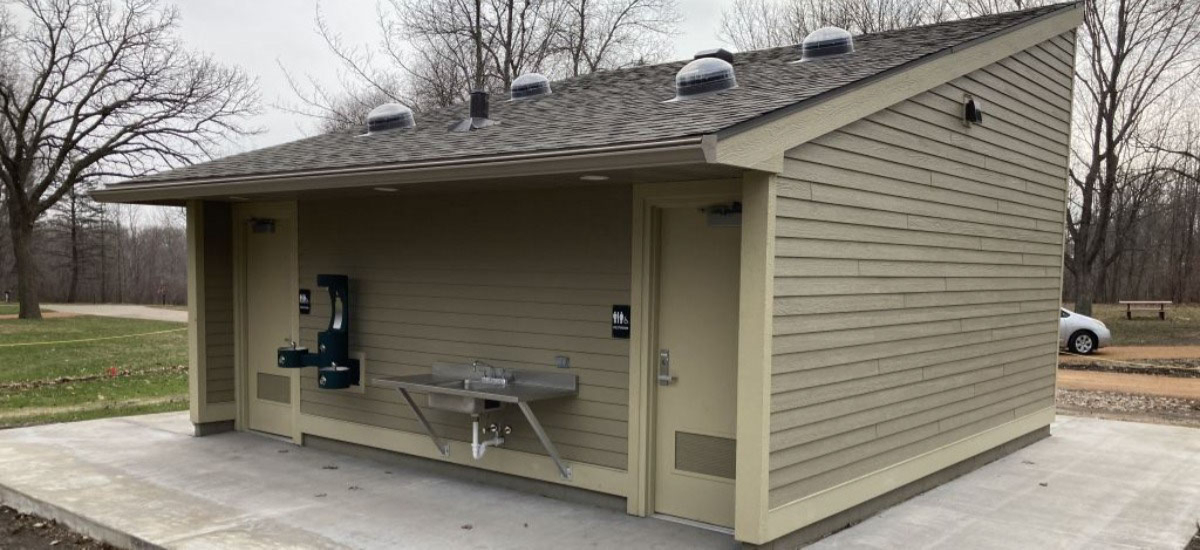 Exterior view of Baker Campground Restroom Building 3