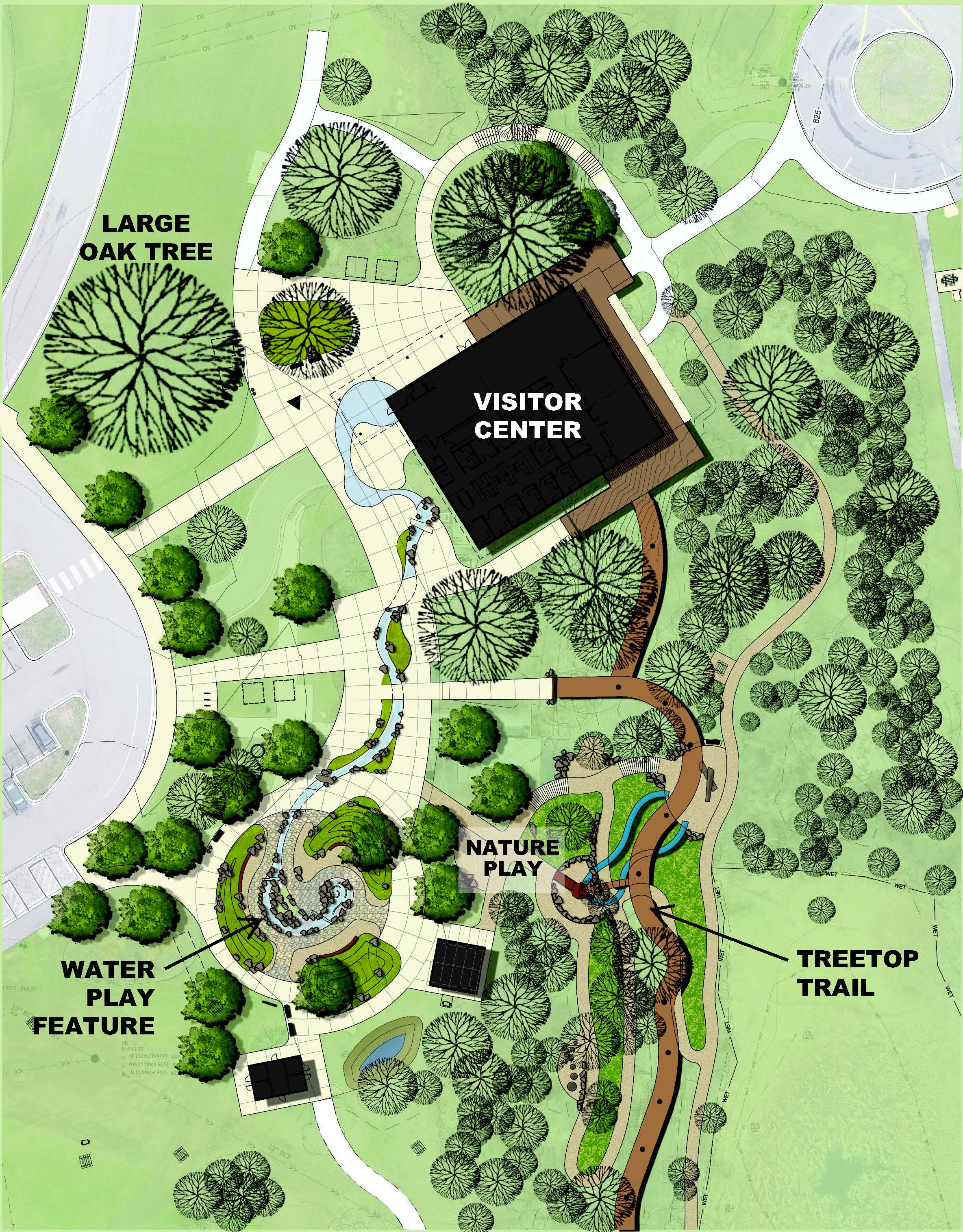 A map of the proposed park features on the east side of Mississippi Gateway Regional Park.