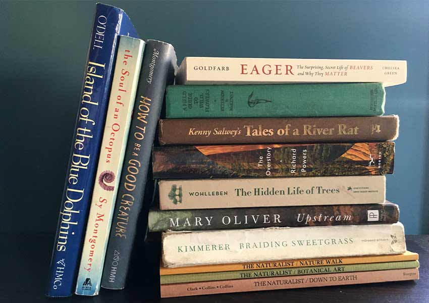 stack of nature books