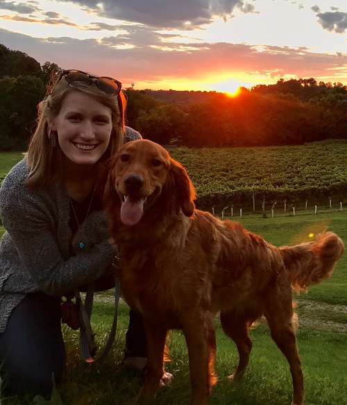 jessica and her dog Jasper at sunset