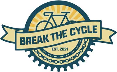 Break the Cycle logo with an illustration of a ribbon across a bike and EST. 2021 under Break the Cycle text