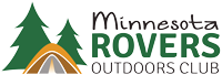 Minnesota Rovers Outdoors Club logo with an illustration of evergreen trees behind a tent.