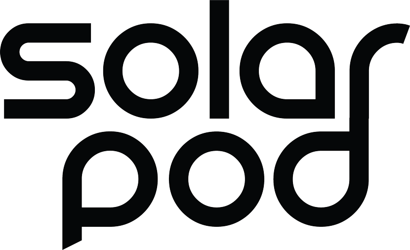 Logo with black text spelling solar pod