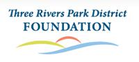 Three Rivers Park District Foundation logo with yellow, red and blue wavy lines below the text.