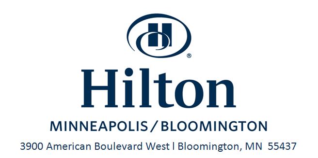 Hilton logo with Minneapolis/Bloomington address: 3900 American Boulevard West | Bloomington, MN 55437