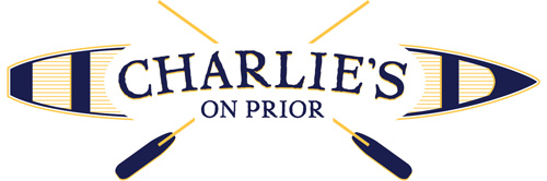 Logo: Charlie's on Prior written on a boat with crossed oars behind the name.