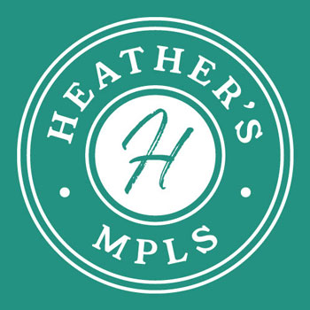Heather's MPLS logo: a teal square background with white circles around HEATHER'S MPLS and a script letter "H" in the center.