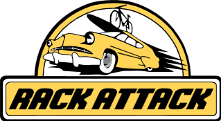 Rack Attack logo with "Rack Attack" under an image of a car that has a bike on a rack on its roof.