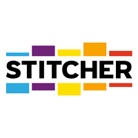 a rainbow colored stitcher logo